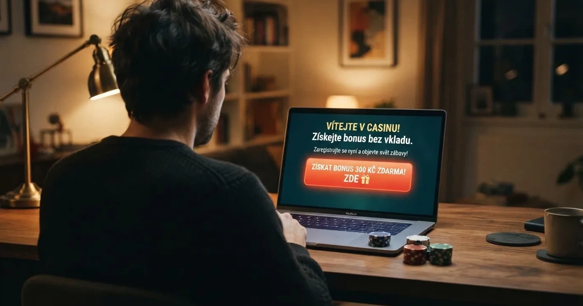 Registrační formulář českého online casina s nabídkou vstupního bonusu bez vkladu na obrazovce počítače