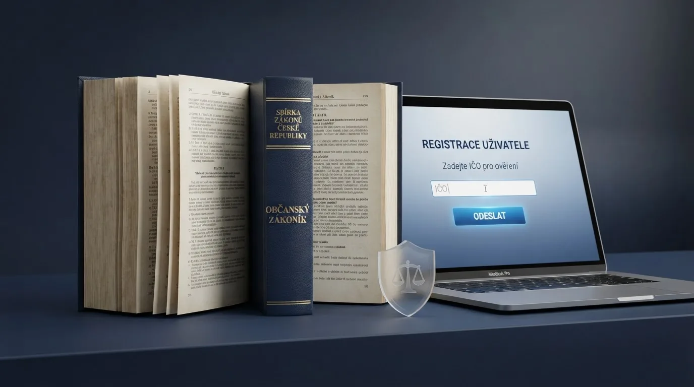 Paragrafy českého zákona o hazardních hrách vedle obrazovky s registračním formulářem online casina