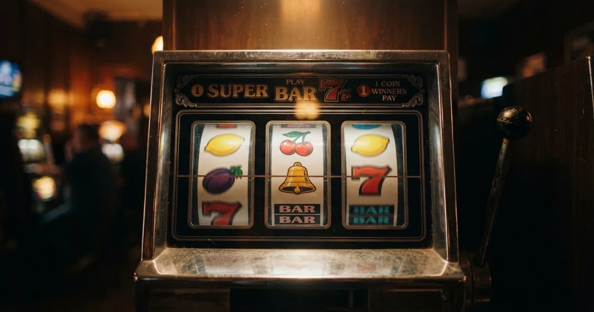 Klasický ovocný výherní automat s třešněmi, citrony a sedmičkami na válcích