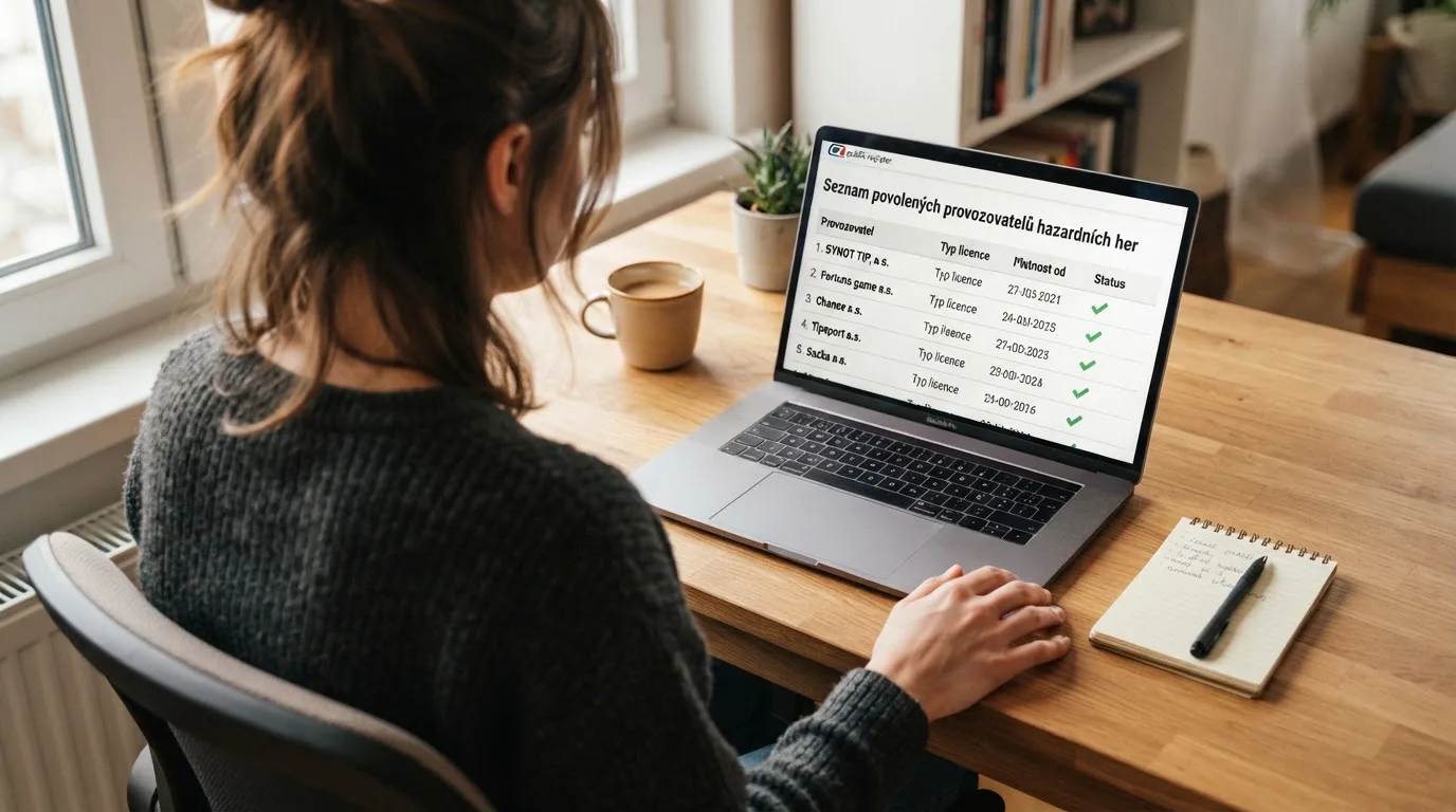 Úřední dokument s razítkem Ministerstva financí České republiky vedle loga licencovaného online kasina