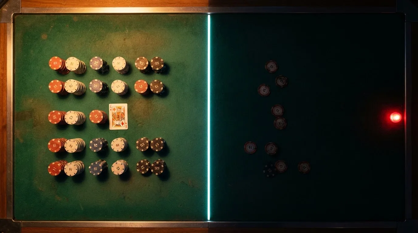 Vizuální kontrast mezi licencovaným prostředím pod MF ČR a nelicencovaným zahraničním casino — symbol licence a varovný prvek