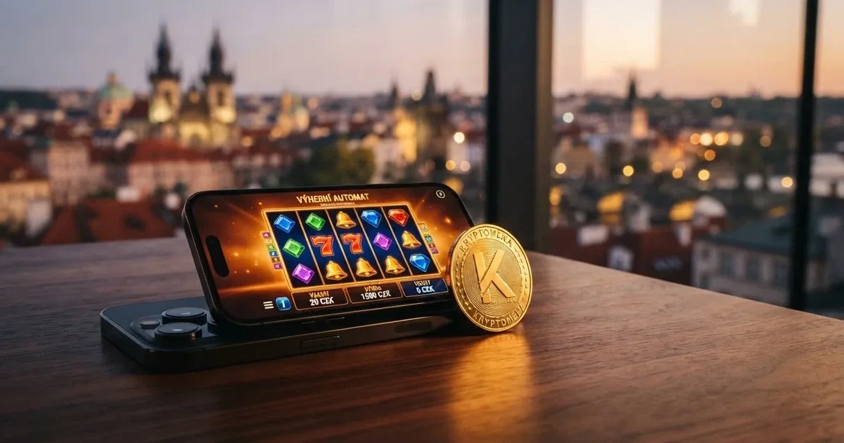 Bitcoinová mince na pozadí rozhraní online casina s českými prvky