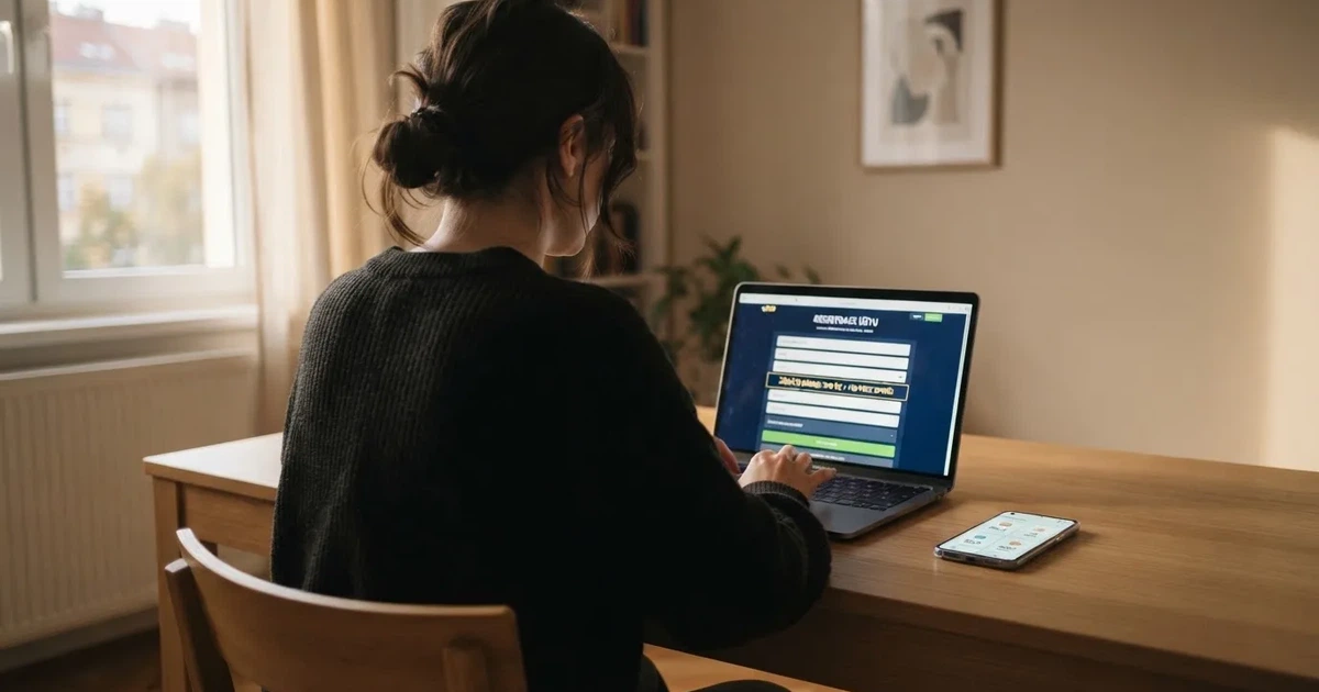 Registrační formulář českého online casina s vyznačenou nabídkou bonusu bez vkladu a mobilní telefon zobrazující přehled uvítacích bonusů