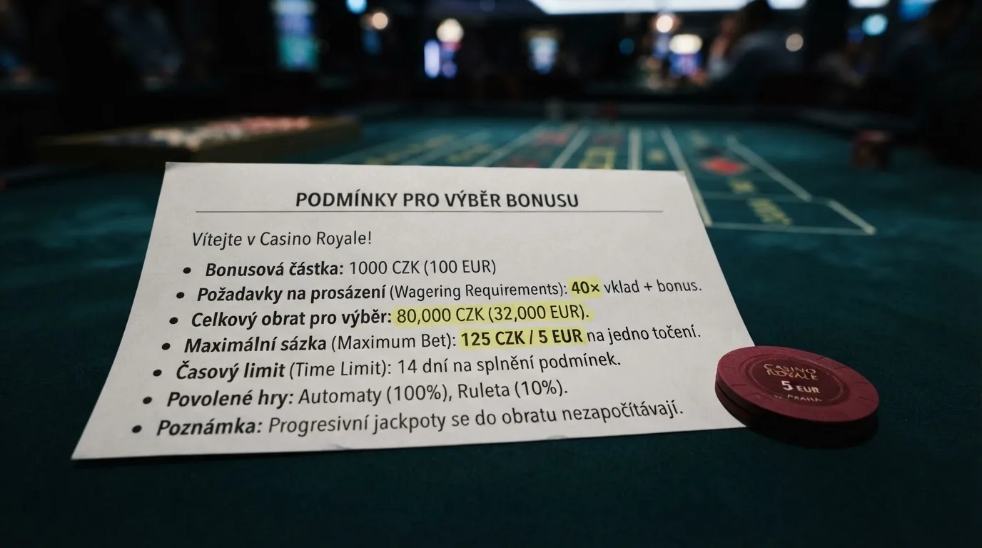 Detail podmínek bonusu — tabulka s wageringem, časovým limitem, maximální sázkou a částkou k protočení