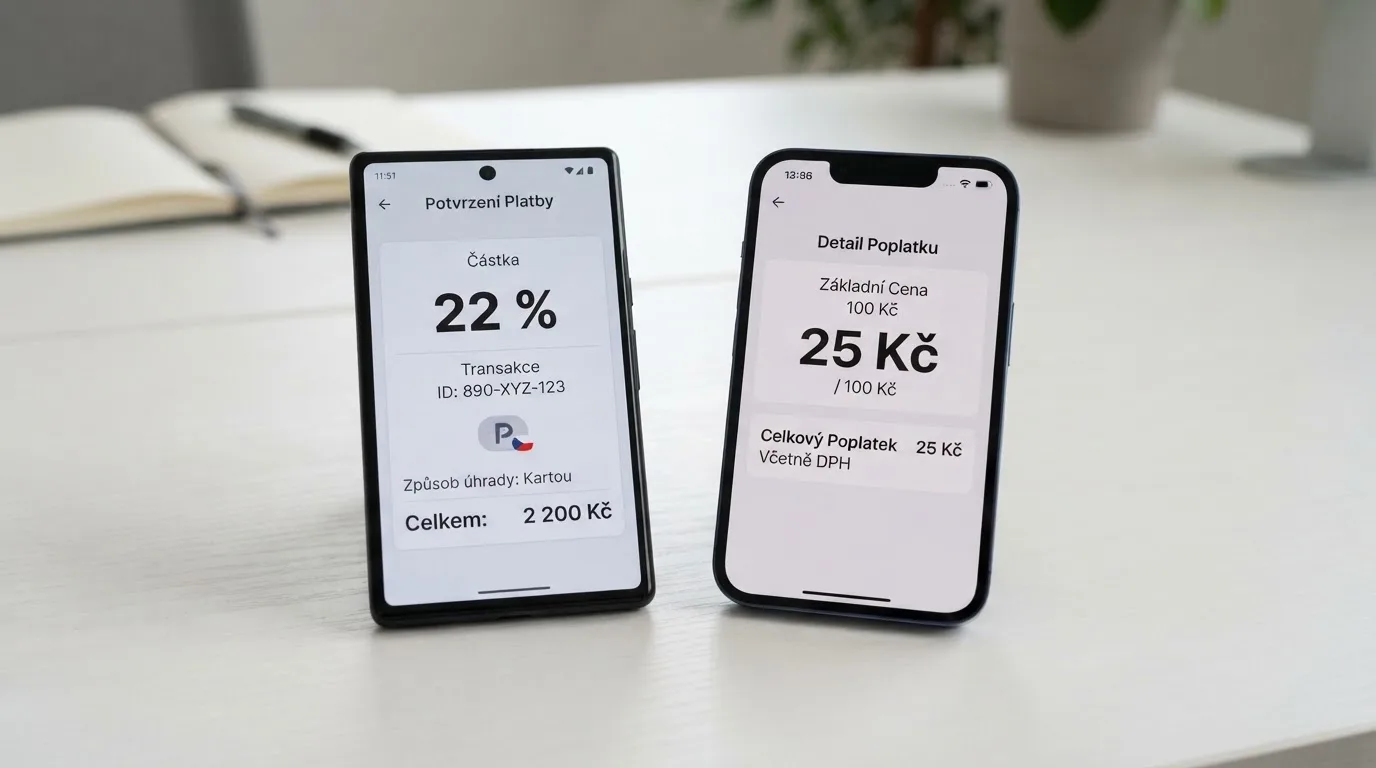 Srovnání dvou mobilních telefonů — na jednom obrazovka NeteraPay s poplatkem 22 %, na druhém Premium SMS s poplatkem 25 %