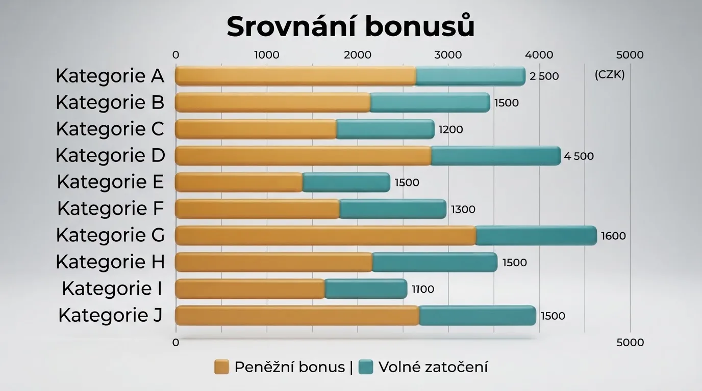 Přehledová grafika srovnávající výši a typ registračního bonusu napříč českými operátory