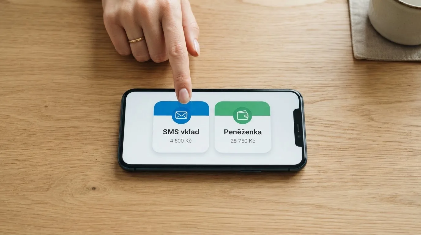 Srovnání dvou cest vkladu přes mobil – přímá SMS (Vodafone) a M-platba přes NeteraPay – na obrazovce telefonu